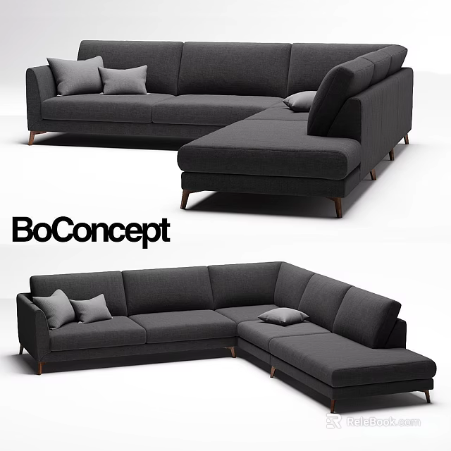 BoConcept Modern Grey L Shaped Sectional Sofa With Soft Cushions 3d model