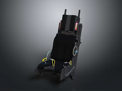 Black Industrial Equipment Seat With Yellow Safety Straps And Metal Frame 3d model