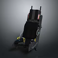 Black Industrial Equipment Seat With Yellow Safety Straps And Metal Frame