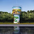 Painted Water Tower With Scenery Figures Surrounded By Green Trees And Water Reflection 3d model