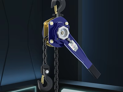 Blue And Gold Manual Chain Hoist With Handle Hook For Industrial Lifting Equipment 3d model