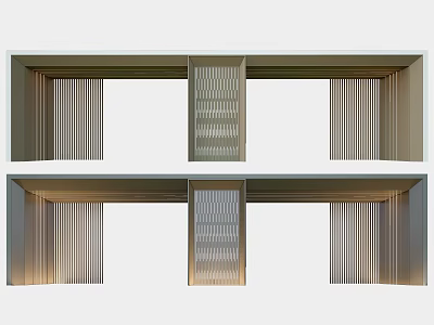 Modern Exterior Entrance Gate Design With Vertical Slats And Ambient Lighting 3d model