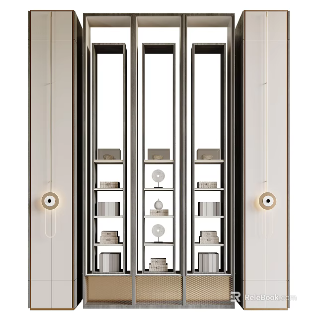 Modern Decorative Cabinet With Glass Doors And Display Shelves For Ornaments 3d model 