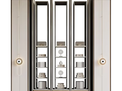 Modern Decorative Cabinet With Glass Doors And Display Shelves For Ornaments 3d model