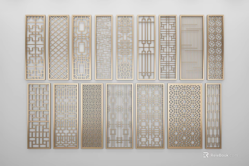 Decorative Room Dividers With Various Intricate Laser Cut Patterns And Metal Frames 3d model
