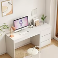 Cream wind study computer desk computer workbench 3d model