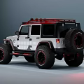 White Off Road Car With Red Roof Rack Roof Lights Large Tires And Black Wheels
