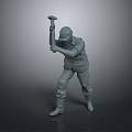 3D Model of Construction Worker Wearing Safety Helmet Holding Hammer in Striking Pose