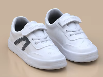 White Warrior Low Top Sneakers With Velcro Straps And Gray Side Stripes For Everyday Wear 3d model