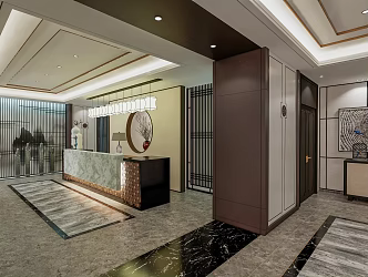 New Chinese Club Front Desk Hall Aisle 3d model