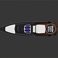 Modern Boat Exterior Design With Blue Seats White Deck And Stern Logo