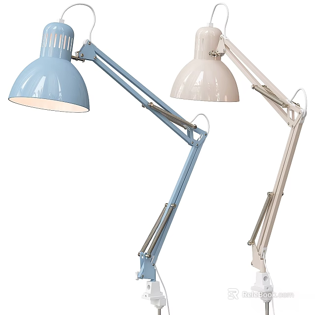Modern Blue and Beige Table Lamps with Adjustable Arms and Sleek Design 3d model 