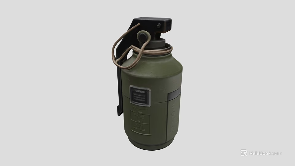 Military Olive Green Hand Grenade With Pull Ring Fuse And Metal Label 3d model 