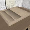 Natural Wooden Tray With Compartments On Modern Wooden Tabletop And Geometric Wall Art