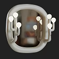 Stylish Oval Mirror With Cactus Shaped Decor And Bright Light Bulbs 3d model