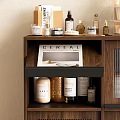Wooden Entryway Side Cabinet With Cereal Magazine Skincare Products And Storage Boxes