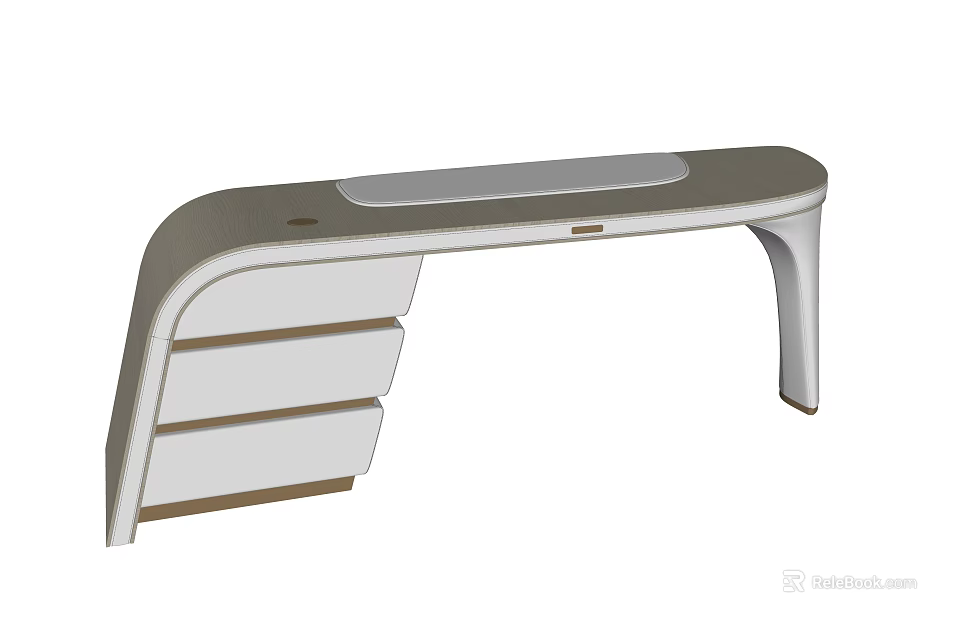 Modern Sleek Desk Design With Curved Surface And Storage Drawers 3d model