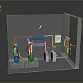 Transparent Display Case With Green Mechanical Equipment Yellow Pipes And Control Panel