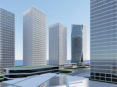 Modern High Rise Office Buildings With Glass Facades And Urban Landscape 3d model
