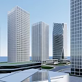 Modern High Rise Office Buildings With Glass Facades And Urban Landscape