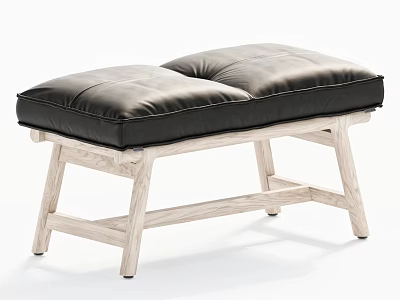 Modern Minimalist Stool Featuring Light Wooden Frame And Black Padded Seat 3d model
