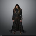 Mysterious Man With Long Hair Dark Cloak And Leather Belt In Medieval Style Outfit