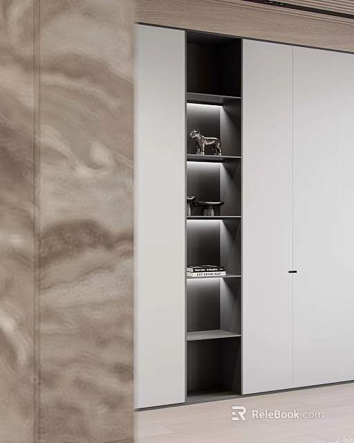 Modern Entryway Side Cabinet Design With Illuminated Shelves Decor Items And Storage Space 3d model 