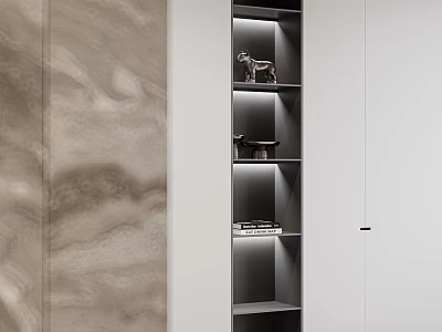 Modern Entryway Side Cabinet Design With Illuminated Shelves Decor Items And Storage Space 3d model