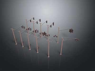 Modern Outdoor Lighting Fixture Set With Multiple Pole Mounted Lamps And Metal Supports 3d model