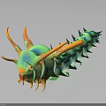 Vibrant 3D Modeled Reptile With Spiked Body Horned Head And Colorful Scales