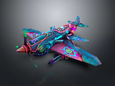 Colorful Sci Fi Artistic Airplane Model With Intricate Patterns And Vibrant Decorations 3d model