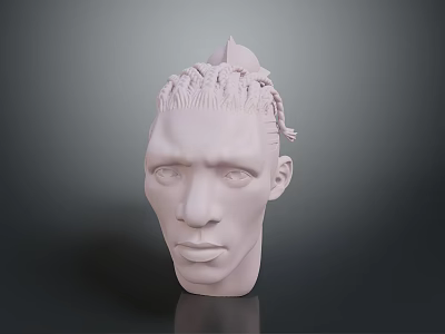 Character Head 3D Model with Braided Hair and Horn Like Decoration in Soft Pink Tone 3d model