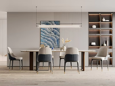 Modern Restaurant Interior Design With Open Dining Table And Comfortable Chairs 3d model
