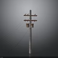 Electrical Utility Pole With Wooden Crossarms Insulators And Power Lines