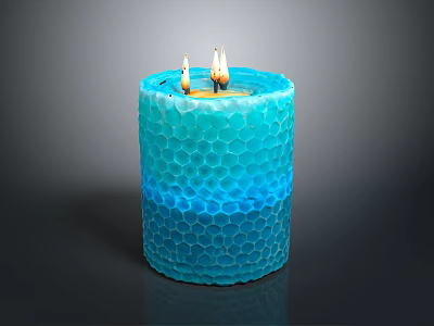 Elegant Blue Household Candle With Honeycomb Texture And Burning Wicks 3d model