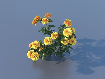 Yellow And Orange Flowers With Green Leaves In Vase Against Light Blue Background 3d model