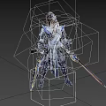 Game Movie Character Armored Warrior In Blue Silver Armor With Long Hair Sword And Spear