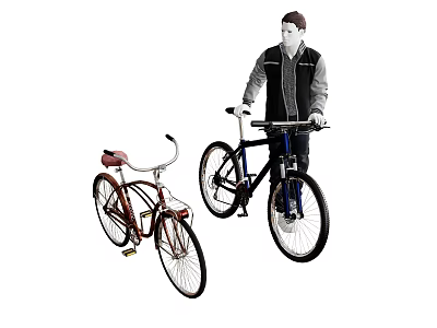 Vintage And Modern Bicycles With Brown And Black Frames Next To Standing Model 3d model