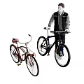 Vintage And Modern Bicycles With Brown And Black Frames Next To Standing Model