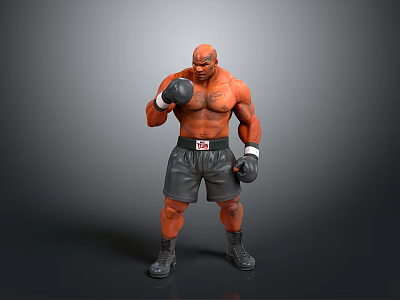 Shirtless Muscular Man in Boxing Stance Wearing Black Shorts and Gloves 3d model