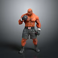 Shirtless Muscular Man in Boxing Stance Wearing Black Shorts and Gloves