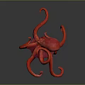 Vibrant Red Octopus With Curled Tentacles In Dynamic Pose On Dark Background 3d model