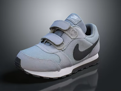 Nike Kids' Gray Casual Shoes With Velcro Straps Mesh Upper And Rubber Sole 3d model