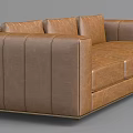Brown Leather Three Seater Sofa With Stitched Design And Metal Base 3d model