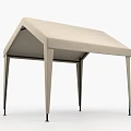 Outdoor Canopy Structure With Beige Fabric Roof And Metal Support Legs