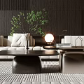 Modern Living Room Coffee Table With Green Plant Lamp Books And Beige Sofa