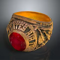 Golden Ring With Red Gemstone And Intricate Carved Patterns For Daily Use