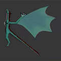Teal Dragon Character Design With Large Wings And Red Tail Accents
