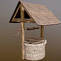 Traditional Well Structure With Wooden Roof Stone Walls And Crank Handle
