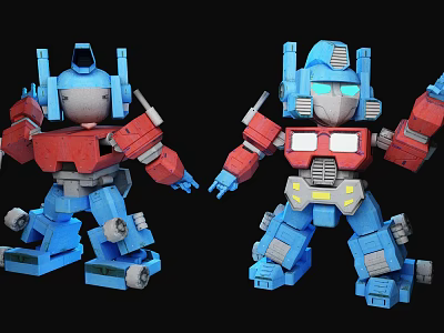 Cartoon Robot Models With Red And Blue Mechanical Structure And Glowing Eyes 3d model